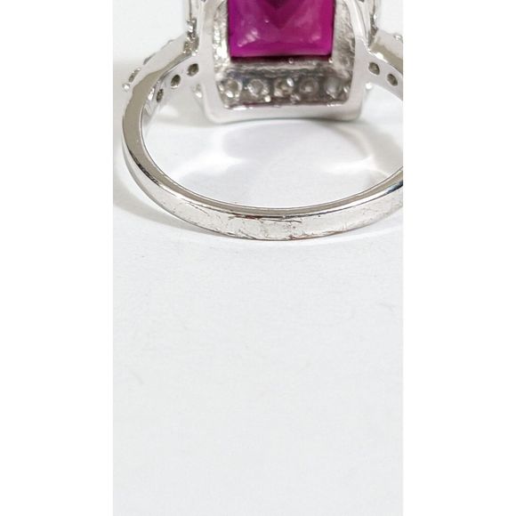 Size 9.25 - Pink Red Cubic Zirconia Square Cocktail Ring - Simulated gemstone - Picture 5 of 8